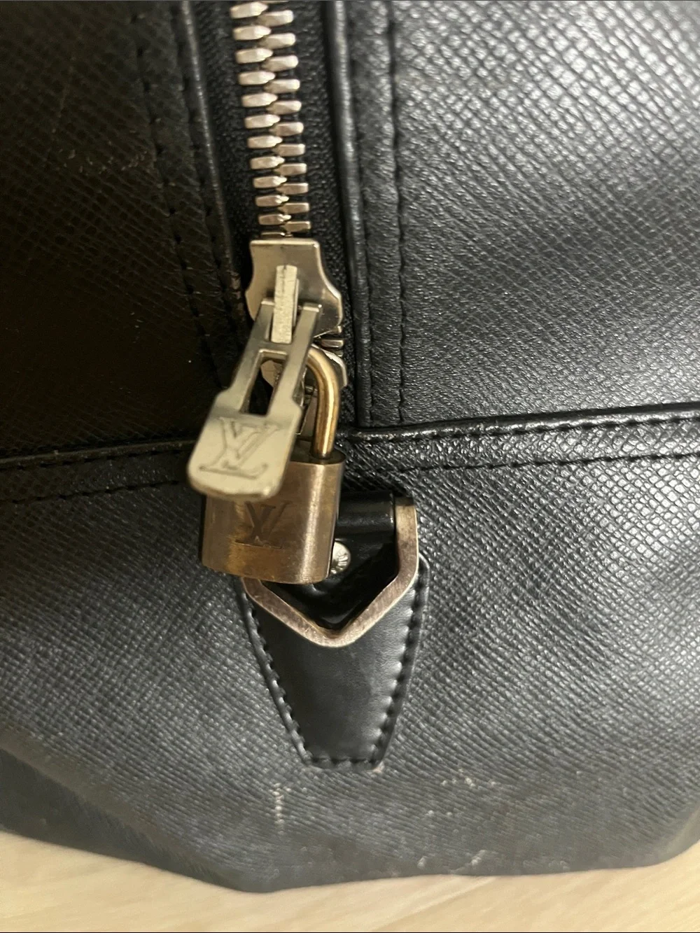 Louis Vuitton Black Leather Travel Duffle Bag
